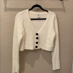 Urban outfitters fuzzy crop cream sweater